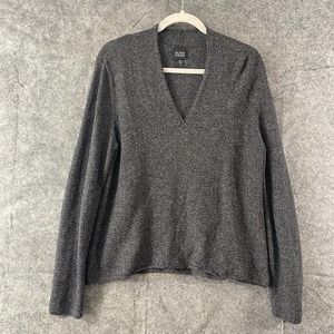 Eileen Fisher Sweater Medium Merino Wool Charcoal Black V-Neck Long Sleeve Knit